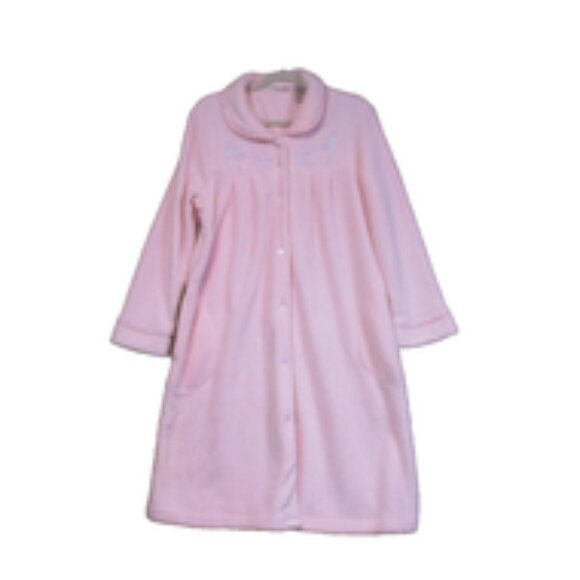 Jasmine Rose Size M Pink Plush Snap Bathrobe Fluffy Cozy Embroidered - Picture 1 of 8